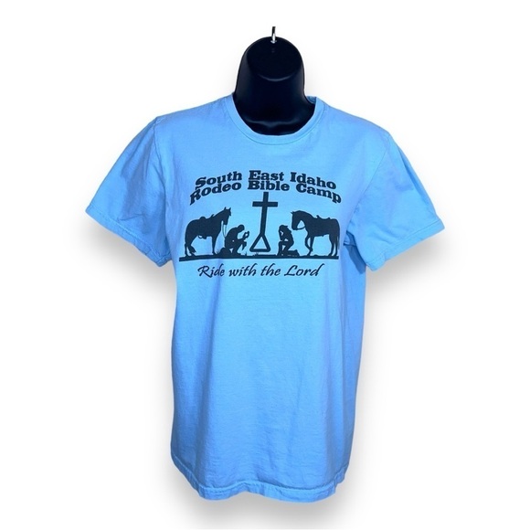 SMALL BLUE SOUTH EAST IDAHO RODEO BIBLE CAMP TEE SHORT SLEEVE WESTERN COTTON - Picture 1 of 9